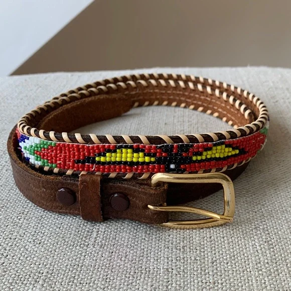 Vintage beaded leather belt B1022 - Black Vintage Beaded Belt - Double J Saddlery main image 4